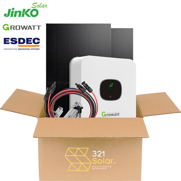435WP Jinko zonnepanelen + Growatt omvormer en Esdec Flatfix Fusion onderconstructie plat dak